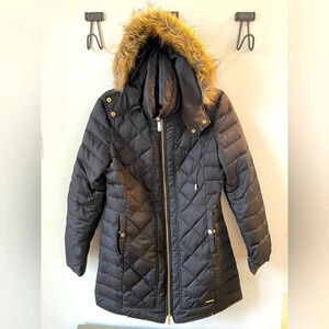 Kenneth Cole New York, warm winter black quilted down-filled jacket, medium EUC